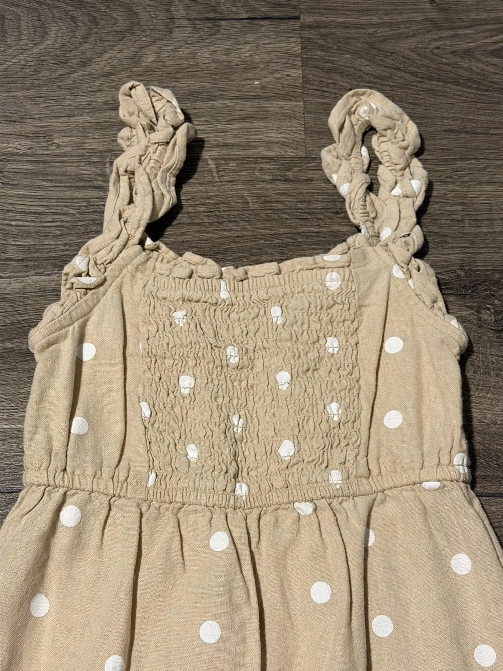 Girls 6/7 Beige Polka Dot Wide-Leg Jumpsuit Linen & Rayon
